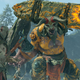 Kratos faces a big angry demon carrying a menhir.